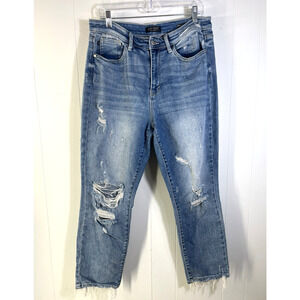 Judy Blue Jeans Straight Fit Denim Size 13/31 Relaxed Distressed Ankle JB82391MD